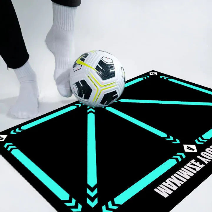 Black football training mat measuring 60 by 90 centimetres with non-slip base