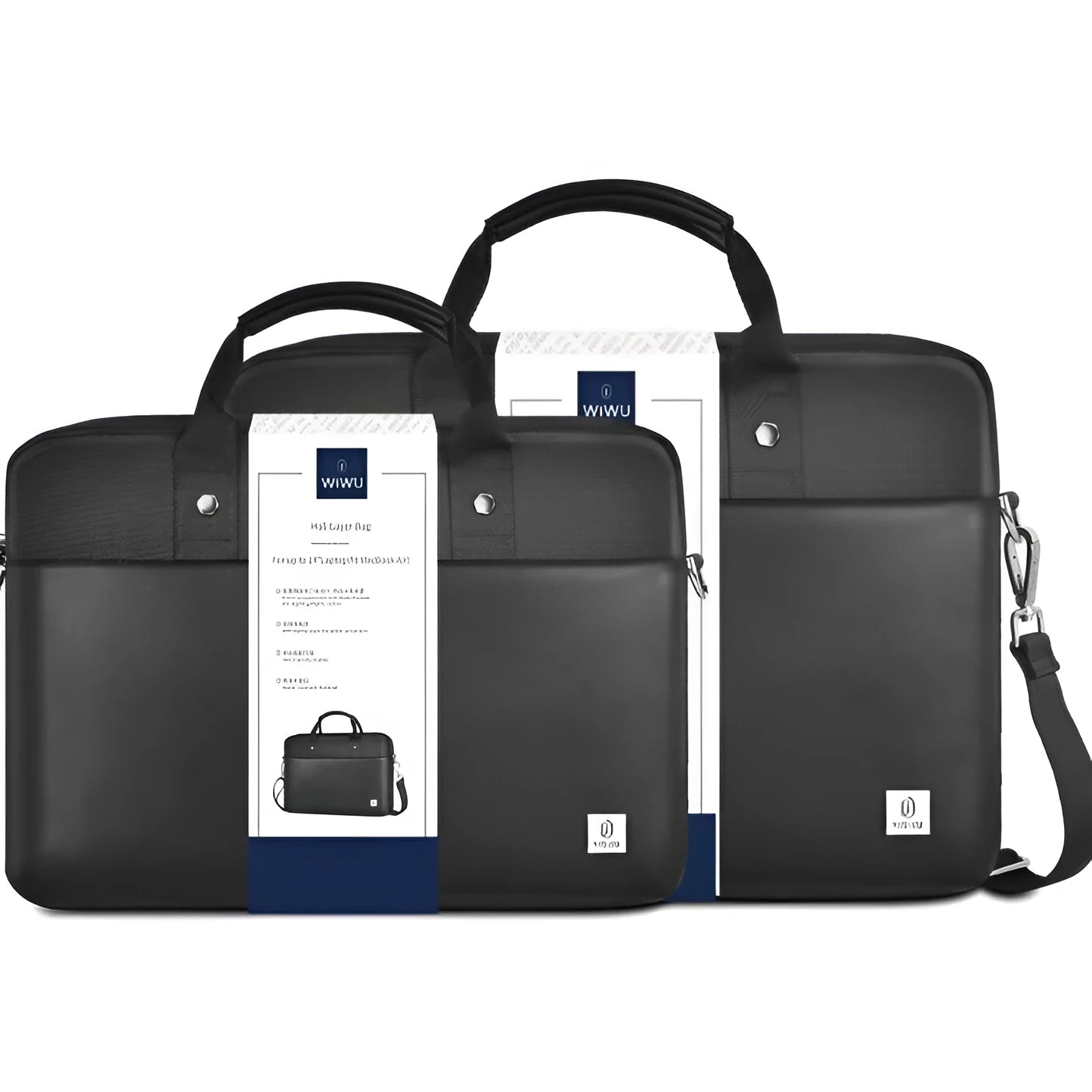 Black Oxford cloth laptop backpack showing multi-pocket interior and a lock on the front.