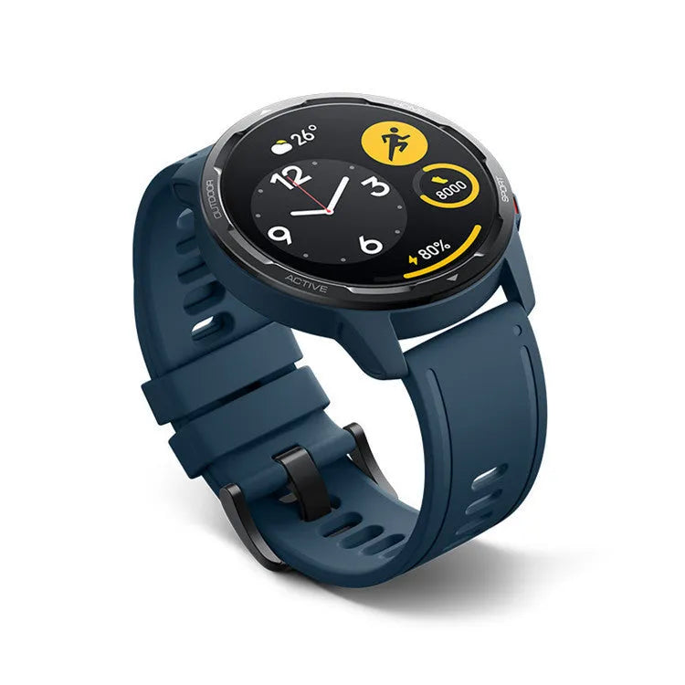 Dual band GPS smart watch with 1.43-inch screen and silicone strap in black, white, or blue colours