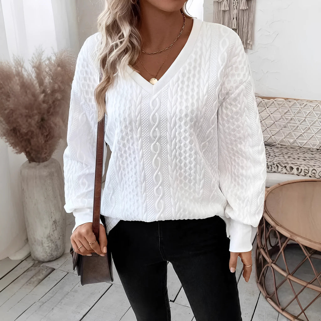 Milky white Japanese Korean casual loose T-shirt with 3D pattern long sleeves