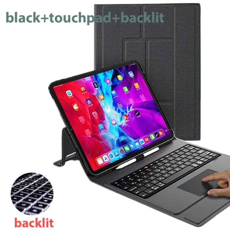 Bluetooth keyboard protector with integrated touch panel for iPad, black touch colour option