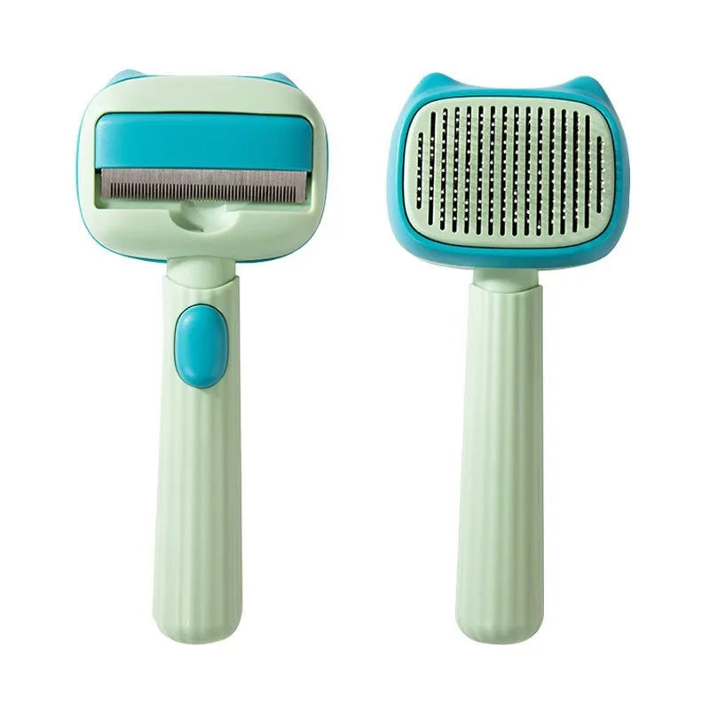 Blue double-sided pet grooming brush with deshedding and dematting functions for cats and dogs