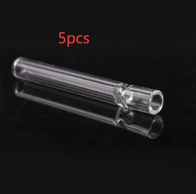 Clear straight glass telescopic smoke pipe suction nozzle on a plain background.