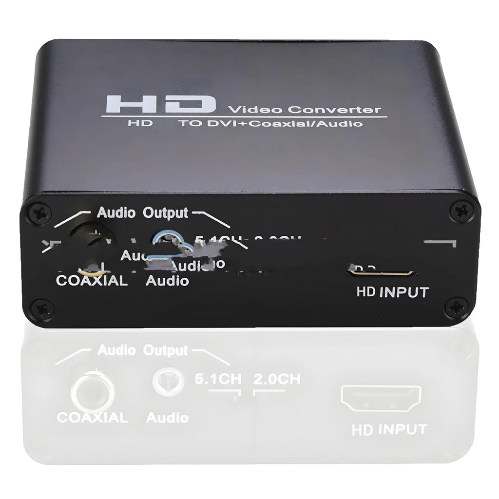 Black HDMI to DVI converter with 1.5 metre cable and coaxial 35 audio output for 1080p resolution