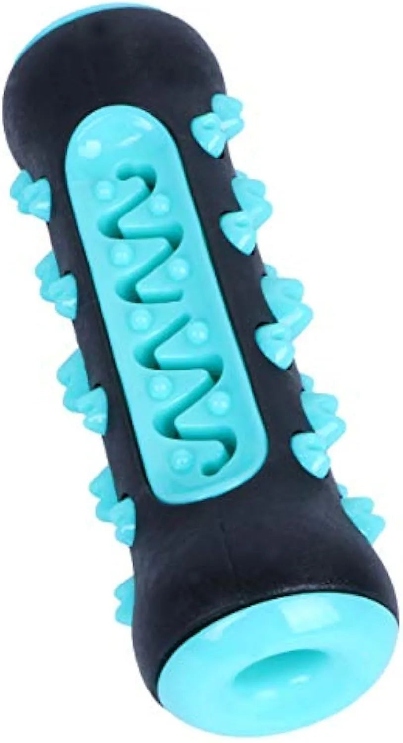 Natural rubber dog dental chew stick toy in blue colour with cleaning nubs.