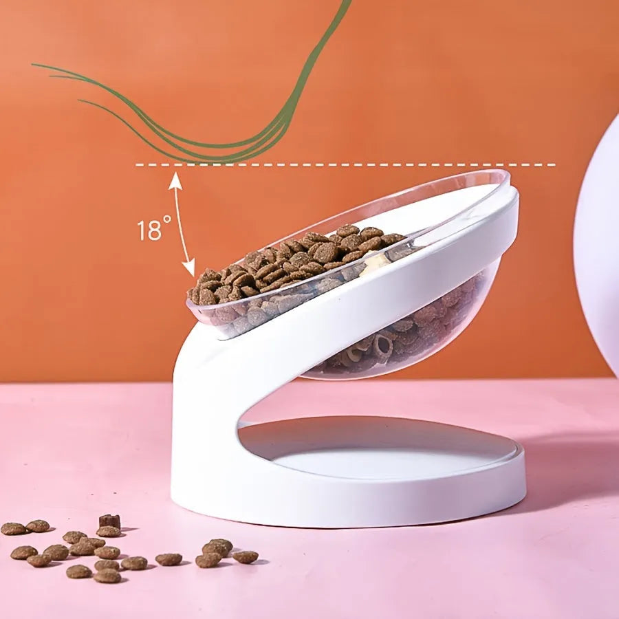 White elevated plastic cat bowl with anti-vomit tilt design