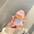 Cartoon plush dinosaur headphone protective case for AirPods 1 and 2 in green, flip type