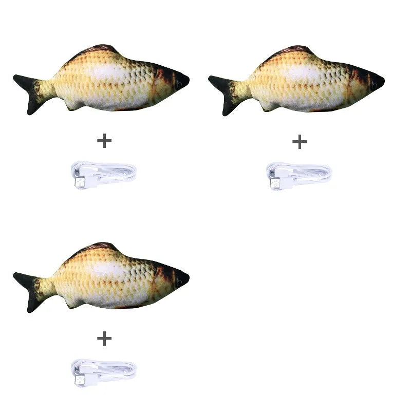 Multicolour electronic fish cat toy measuring 30cm with USB charging cable