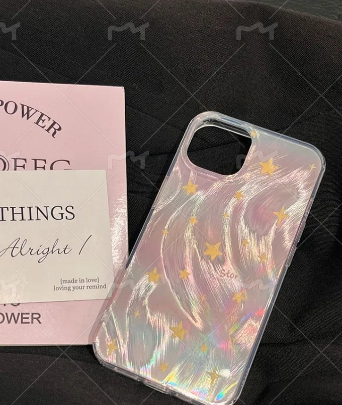 Ins laser gradient star full package hard acrylic phone case for iPhone 11 12 12 Pro with Blue Tulip Flowers design