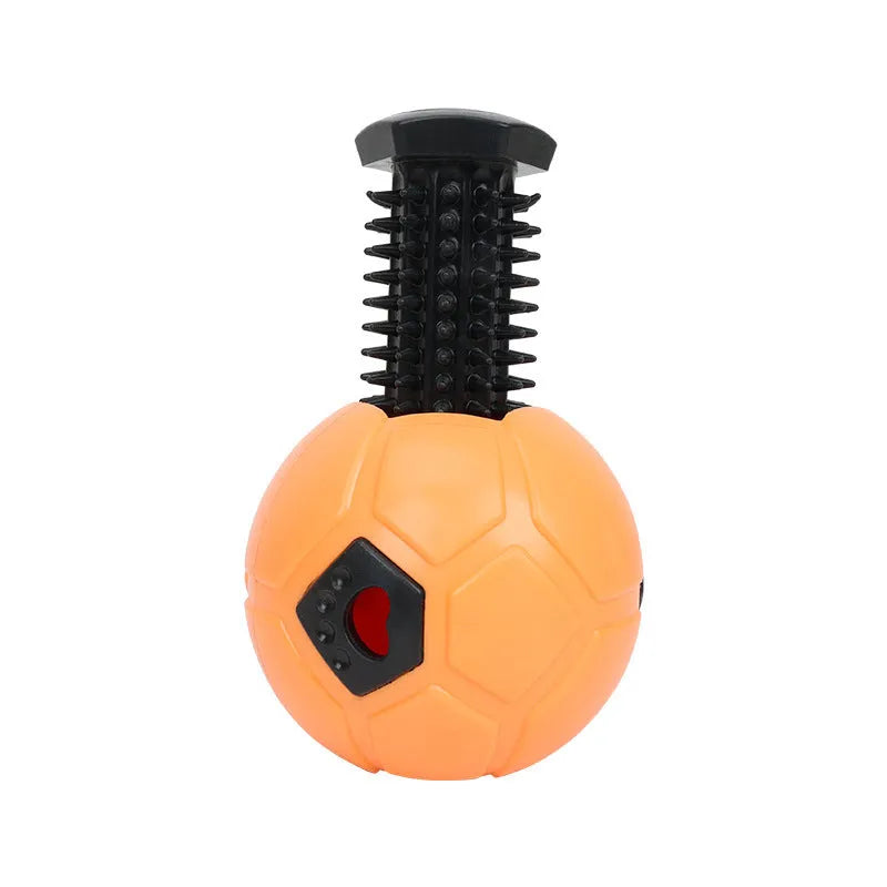 TPR dog toy ball with raised nibbling texture, shown in orange and white colour options