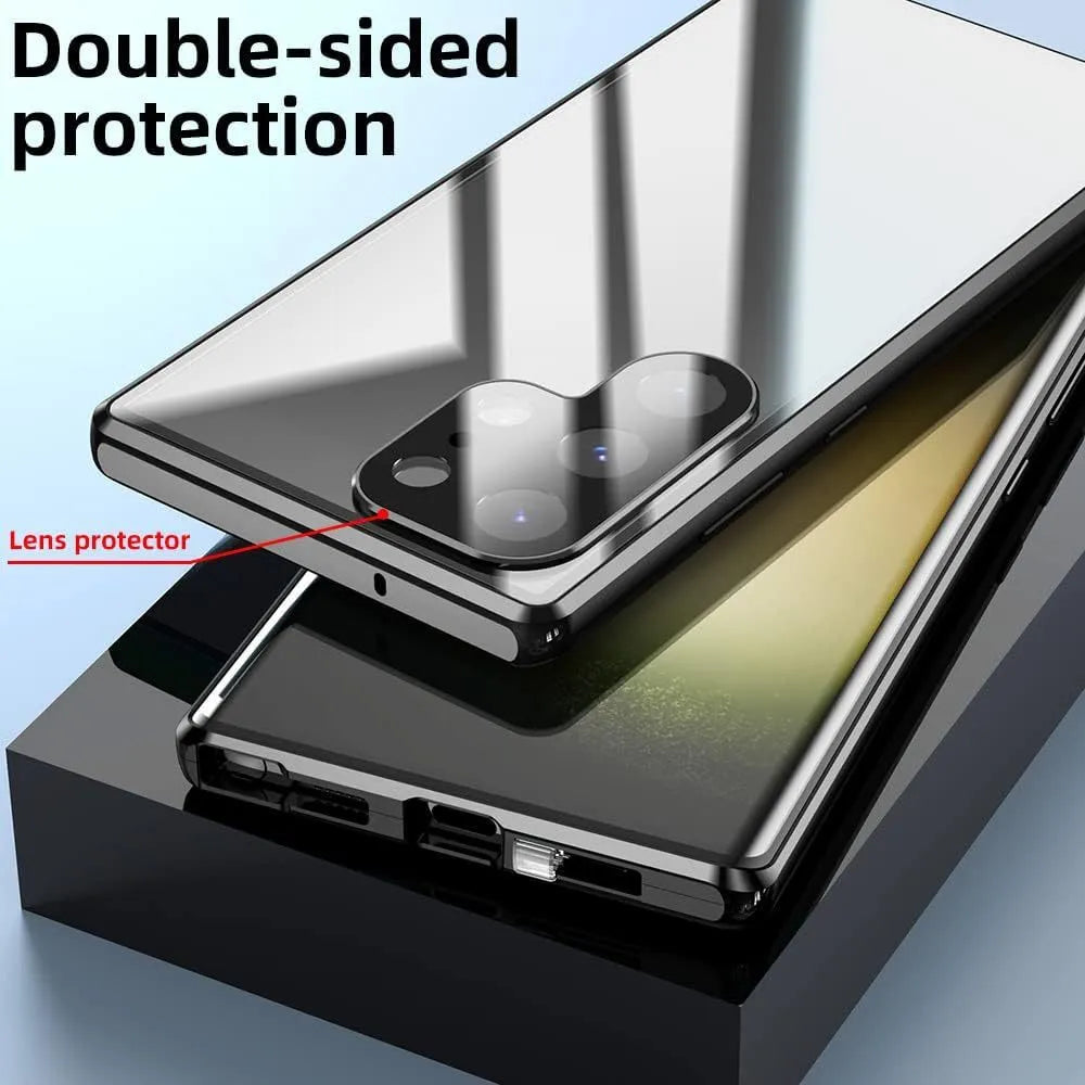 Magnetic King glossy metal HD peep-proof mirror phone case for Samsung S24 and S25 series in aluminium alloy glass