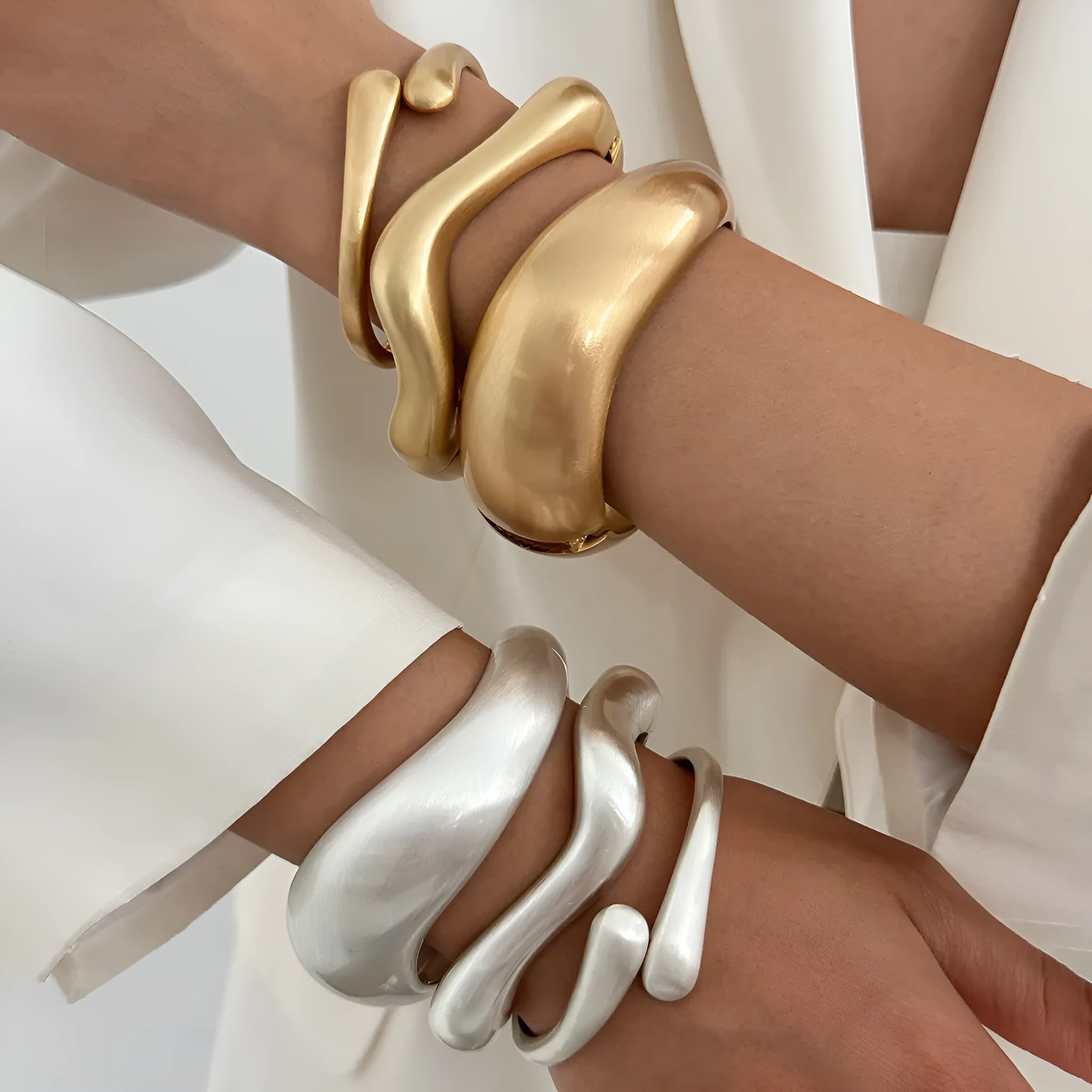 Alloy opening bracelet ellipse shape electroplated finish matte gold colour cold wind style