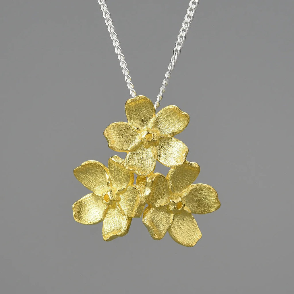 Sterling silver Myosotis sylvatica flower pendant in pastoral style with electroplated finish options
