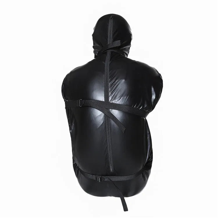 Black patent leather bondage set with harness and six ratchet tie-down straps