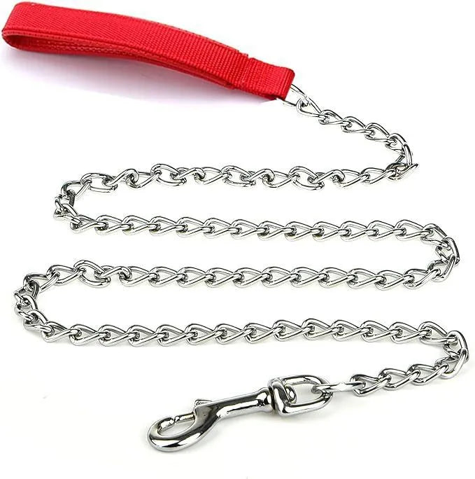Heavy duty metal dog leash with chew proof chain and soft padded handle for large dogs