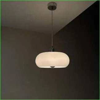 Bauhaus retro style glass pendant ceiling light with three egg tart shaped shades in milk white finish.