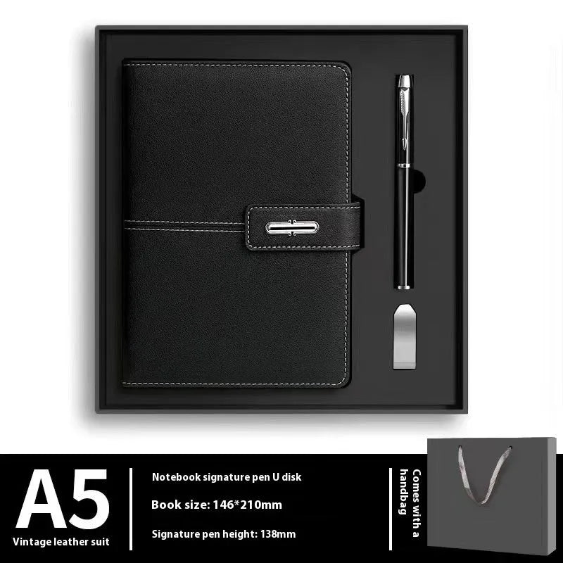 A5 notebook with PU leather cover in various colours including black, red, green, blue, and orange