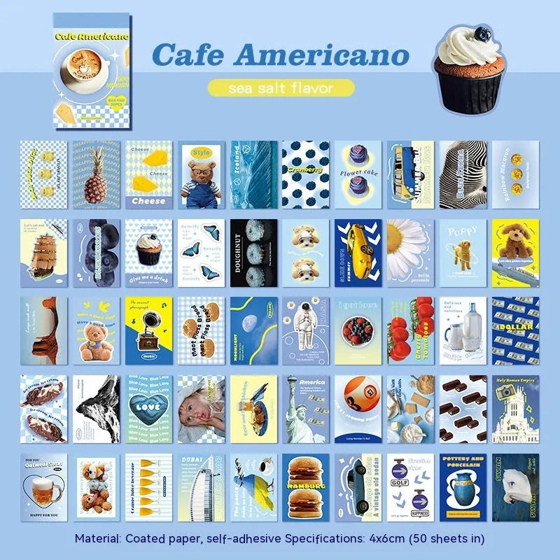 American retro cartoon sticker book showing six colour variants with 4x6cm adhesive sheets