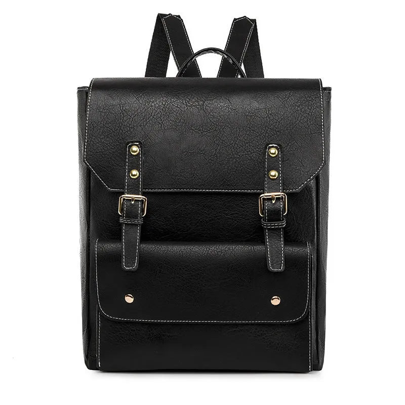 Korean style retro backpack in brown colour showing ventilation back panel and soft PU construction