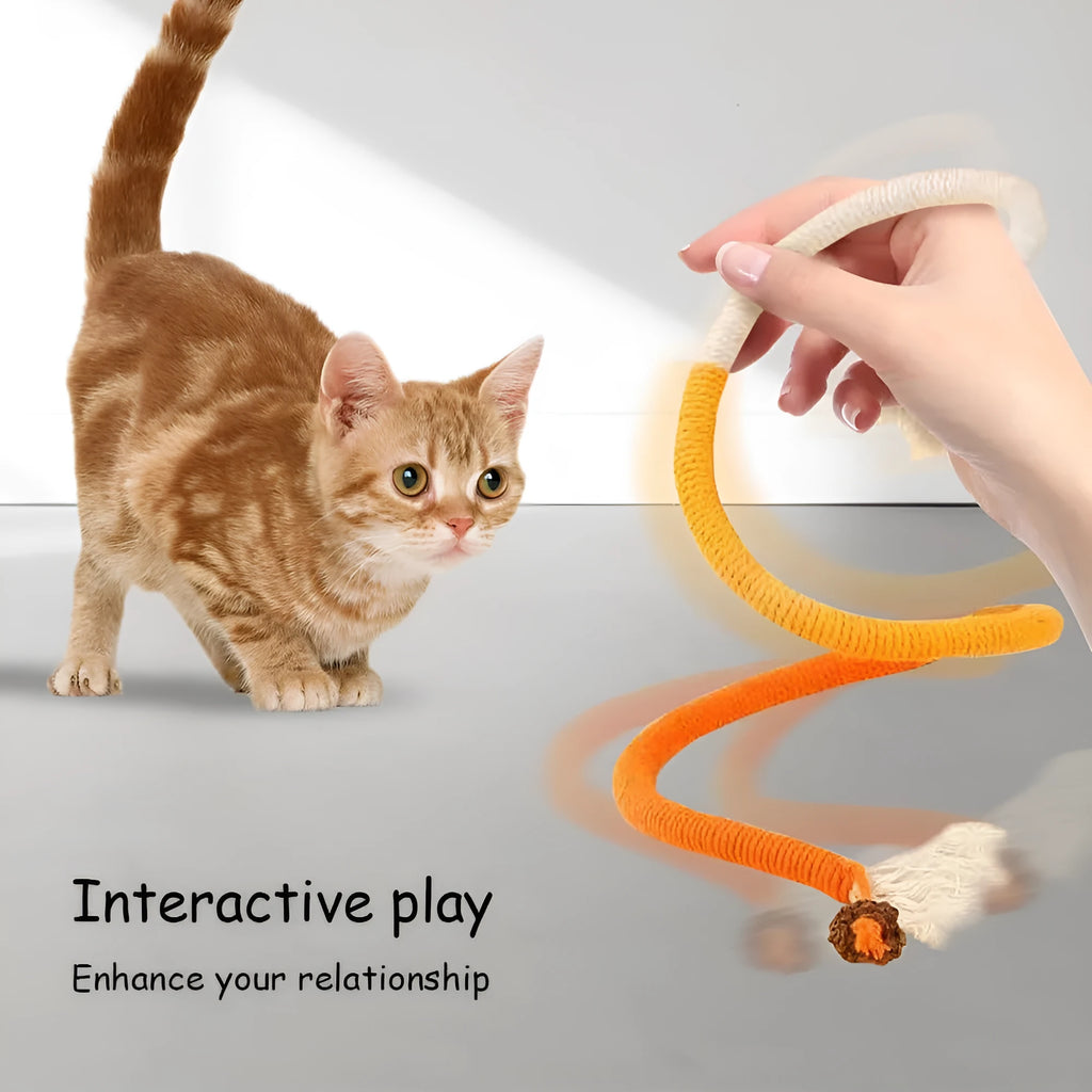 70cm cotton bite rope cat toy in three colour combinations: purple, orange, and red with green