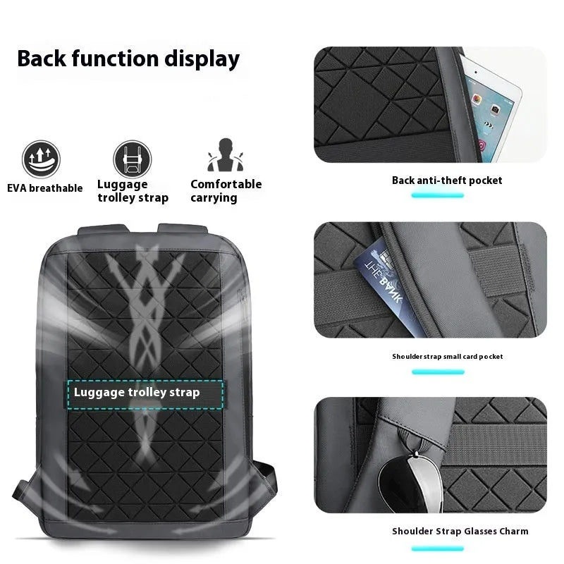 Lightweight Oxford cloth men's backpack in a solid colour with sewing line details.