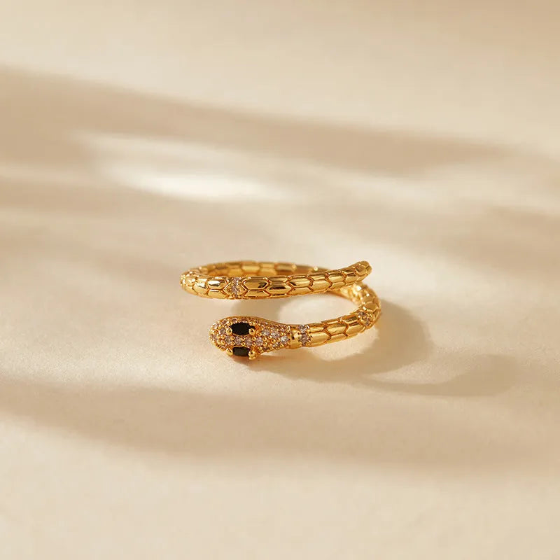 Adjustable snake-shaped copper ring with 18K gold colour plating for index finger
