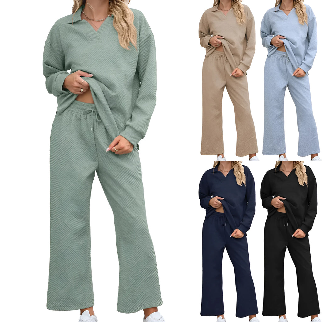 Women's knit suit set with geometric jacquard pattern sweater and elastic waist cropped pants