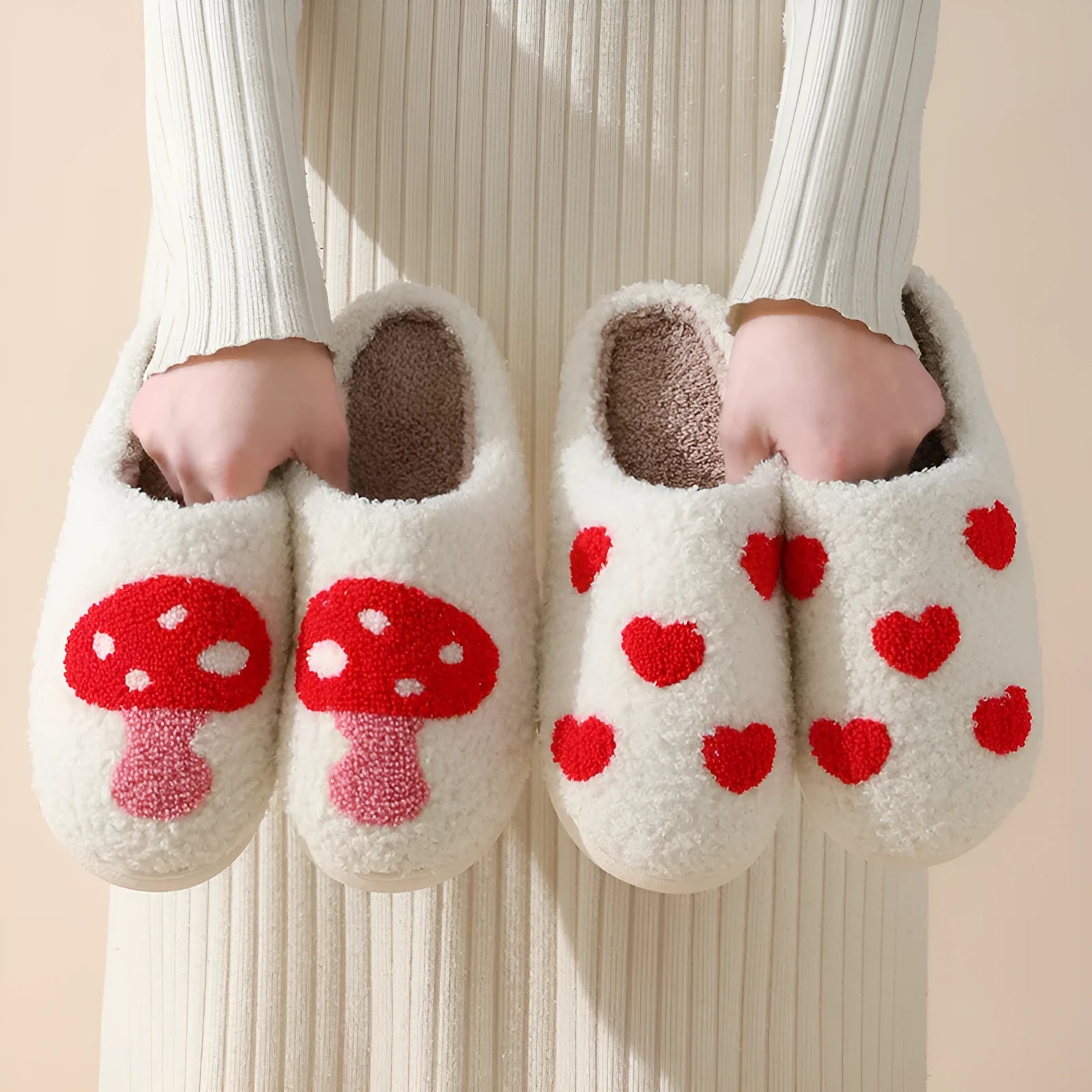 Cartoon love style plush slippers for women with non-slip PVC soles in multiple colour designs