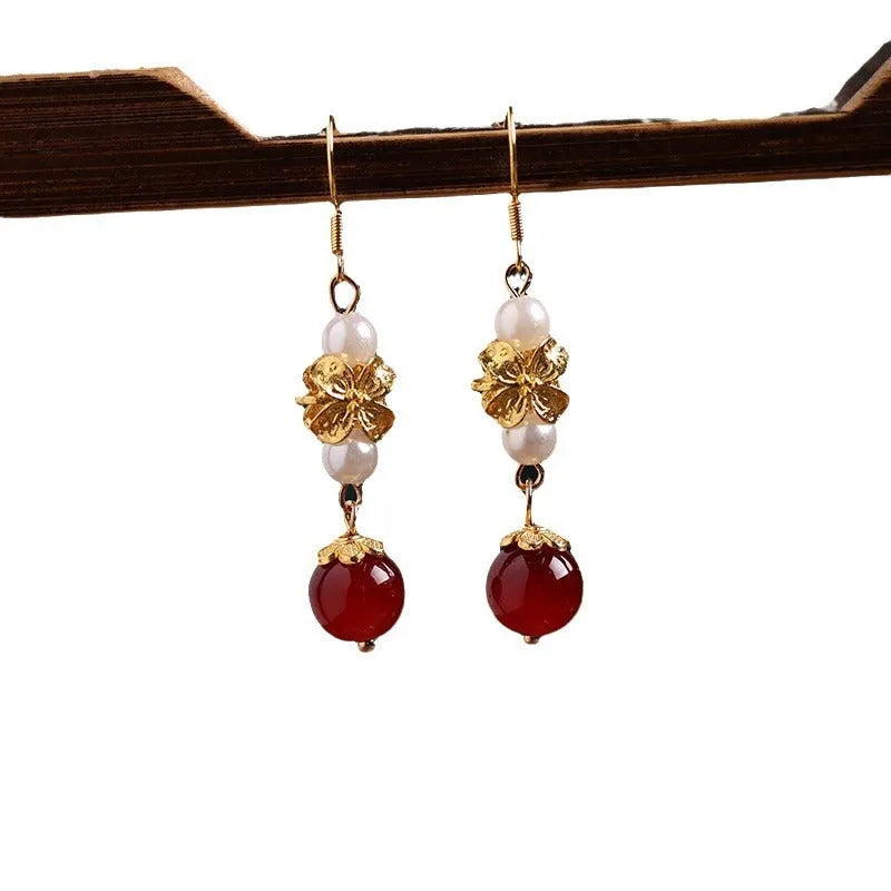 Court style Han cheongsam antique geometric earrings in alloy with electroplated retro finish