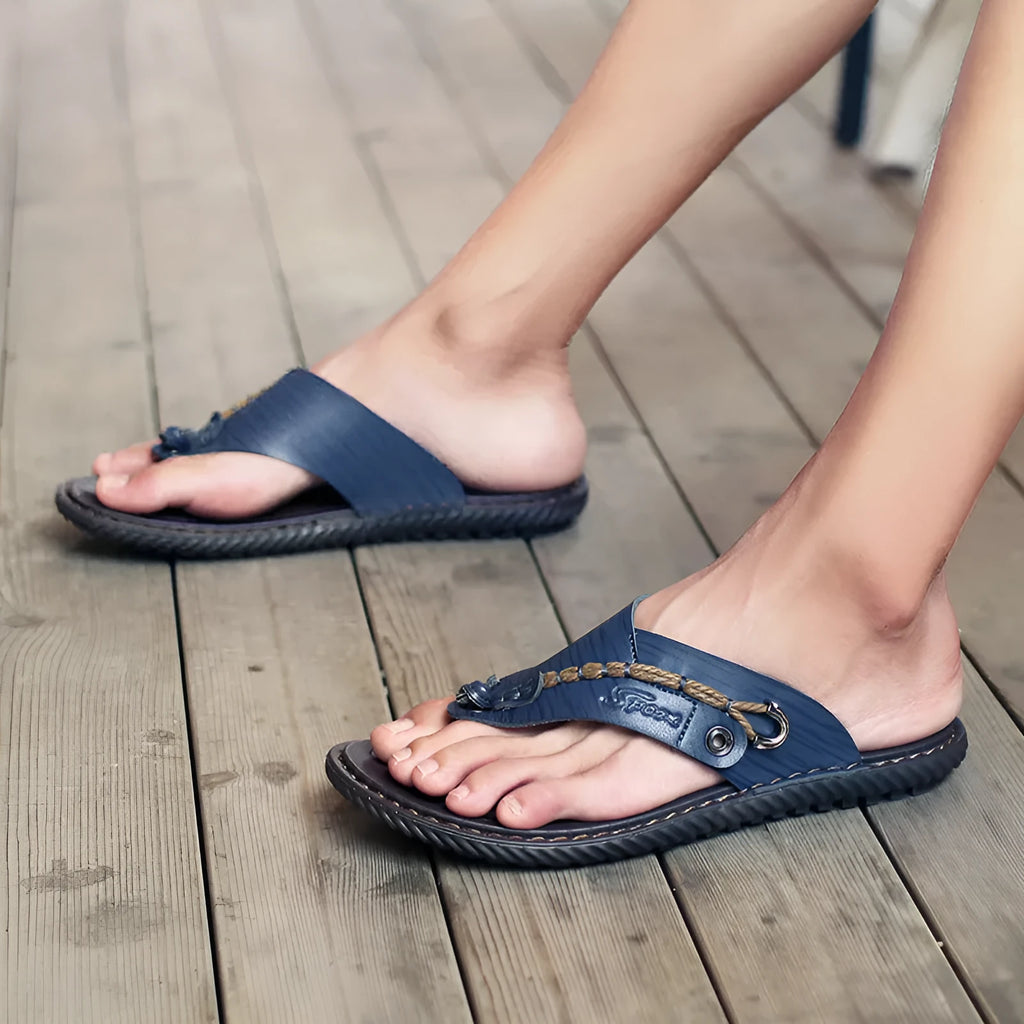 Men's non-slip casual slippers with PU leather uppers in four colour options