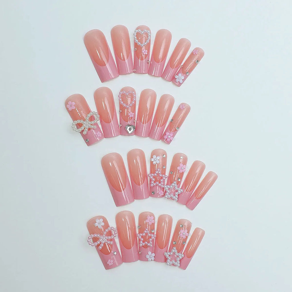French spot drill bow nail art decorations in love pattern design, colour XB-70-48, in plastic armour suit.