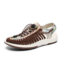 Woven sandals with elastic drawstring tie in rainbow colour with rubber sole