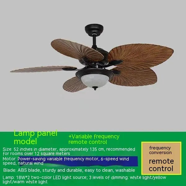 52-inch retro ceiling fan light with wooden blades and copper lampshade lighting