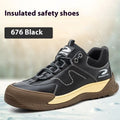 Flyknit safety work shoes with leather upper and rubber sole in multiple colours