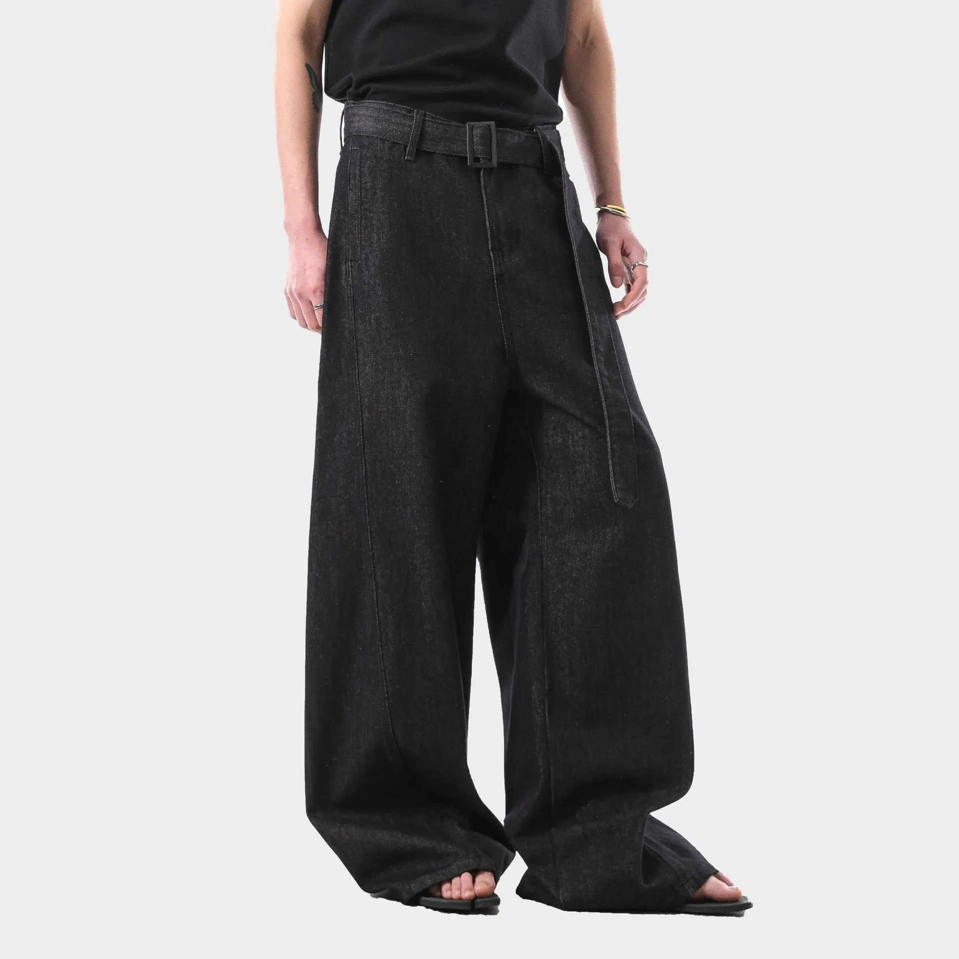 Black high waisted straight leg jeans with gold detailing in American retro style