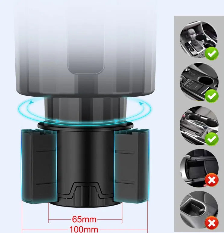 Matte black adjustable car cup holder expander for large drink bottles