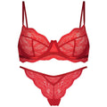 Women's French bra suit bikini set with fixed double-shoulder straps in black, red, or green