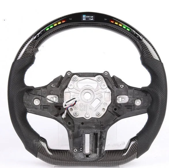 Black carbon fibre BMW steering wheel with LED features for X3 X5 models