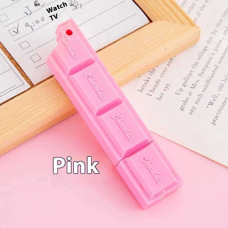 Chocolate-themed ballpoint pen with cartoon food design showing 0.5mm bullet tip