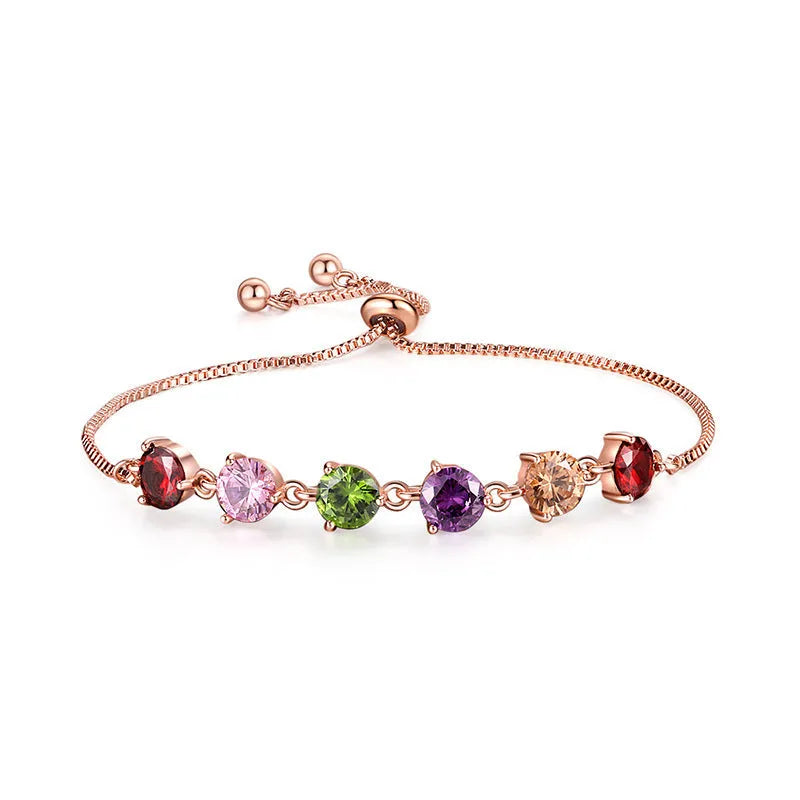 Copper geometric bracelet with inlaid zircon and glass stones for women in water drop diamond shape