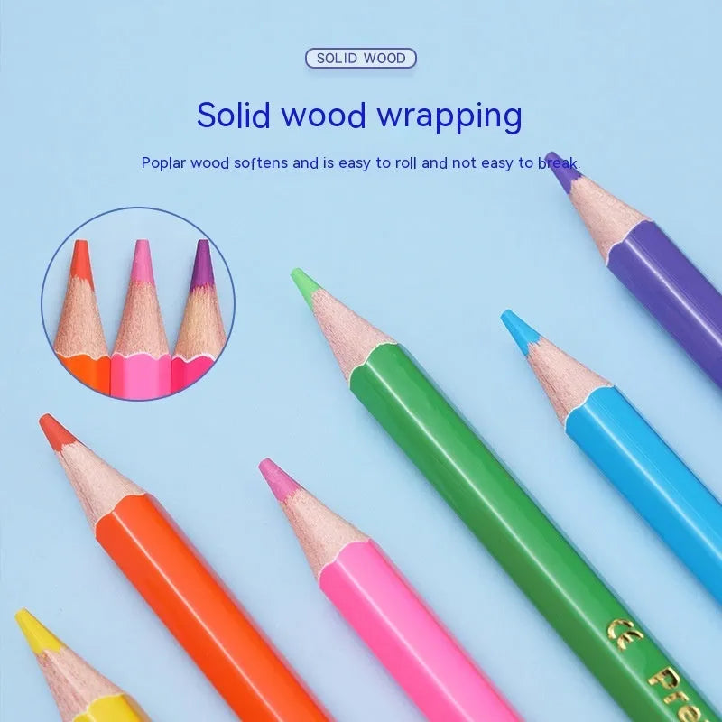 Set of double-ended wooden colour pencils showing two colour tips, suitable for student and studio art projects