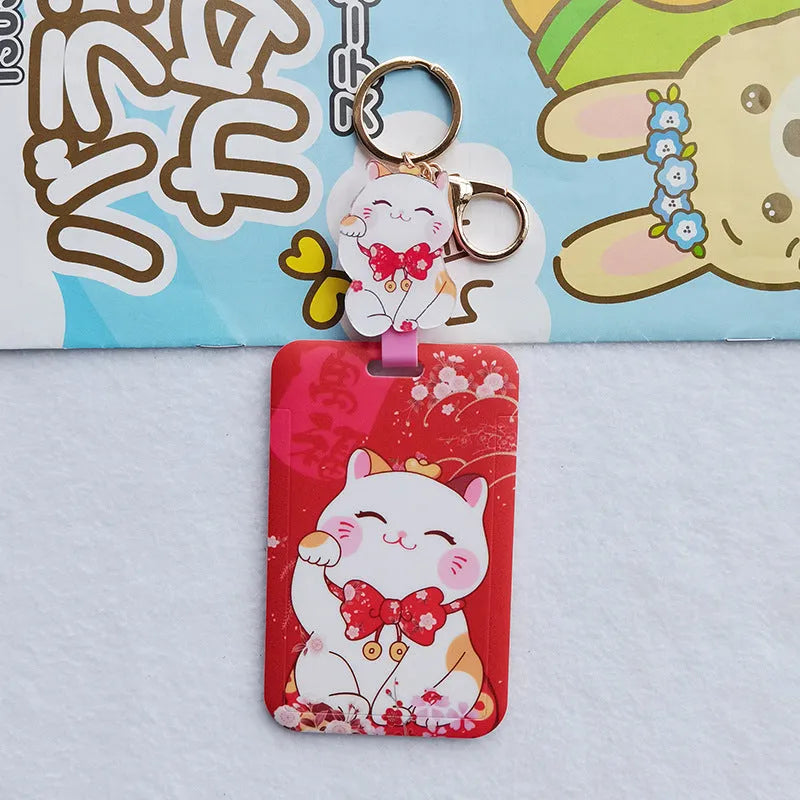 Lucky cat cartoon design plastic certificate sleeve and ferrule pendant set.