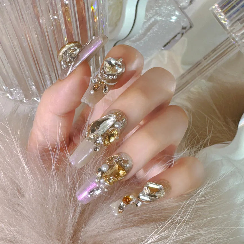 False nail patches set in card packaging with jelly adhesive and tool application options
