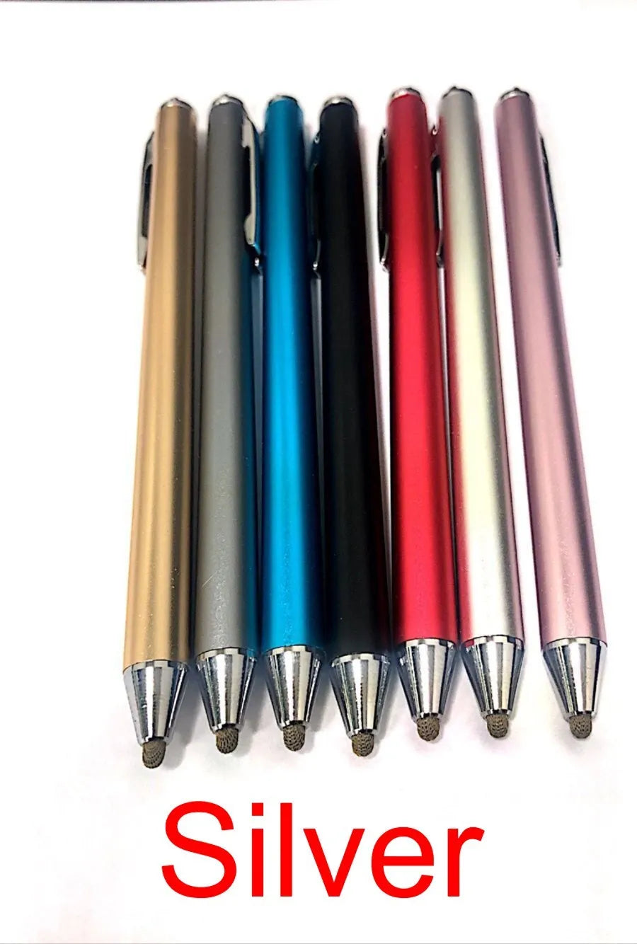 Metal fine tip stylus for tablet and phone touch screens in seven colour options
