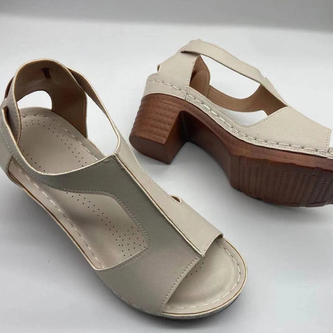 Plus size women's peep toe wedge sandals with open toe buckle Roman style in six colour options