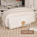 Korean-style canvas pencil case in green, beige, blue or grey holding multiple pens