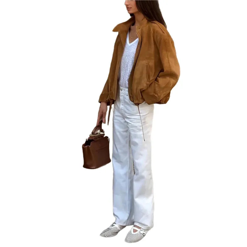 Men's retro solid colour loose-fit long sleeve polyester jacket.
