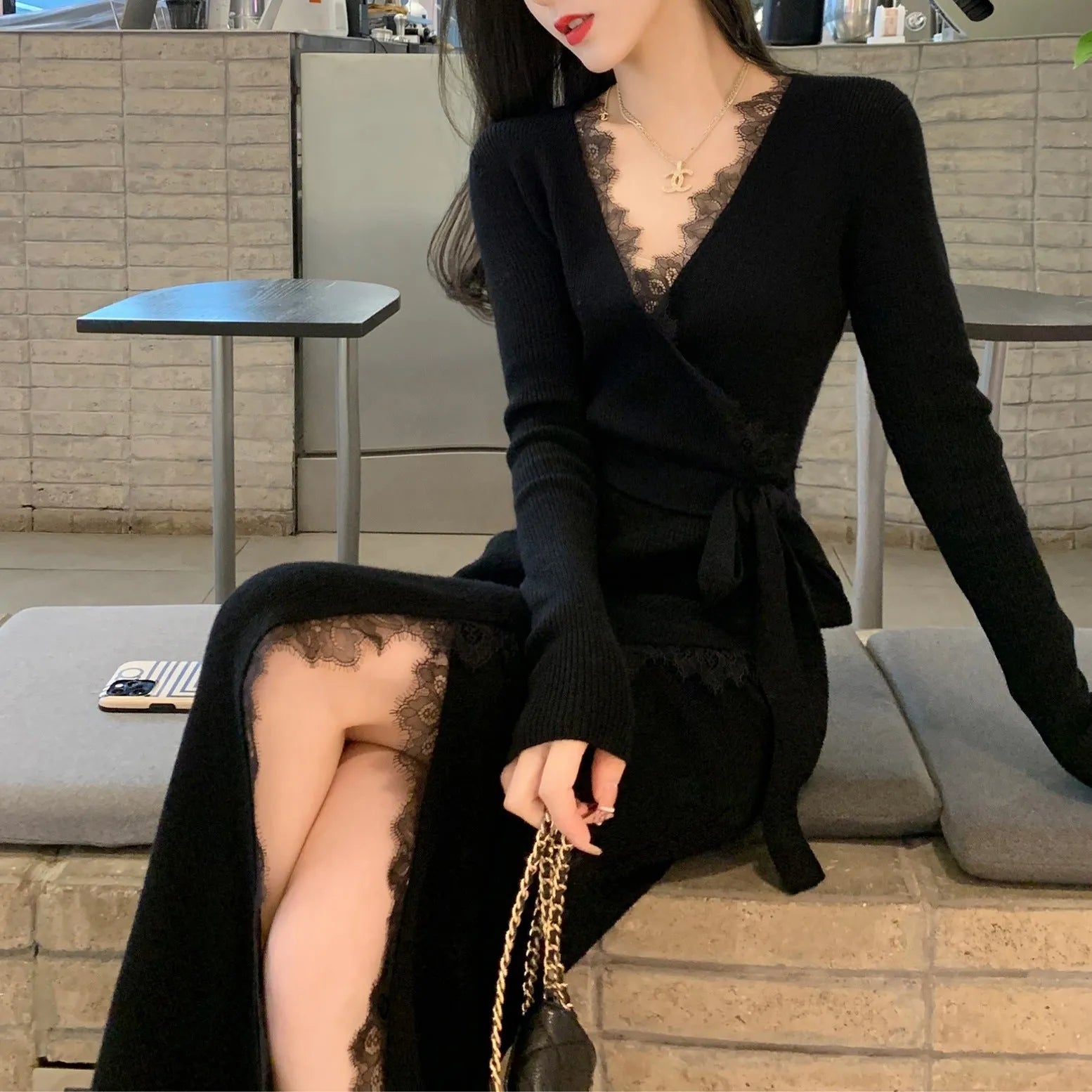 Women's black polyester princess dress style skirt with slim fit silhouette