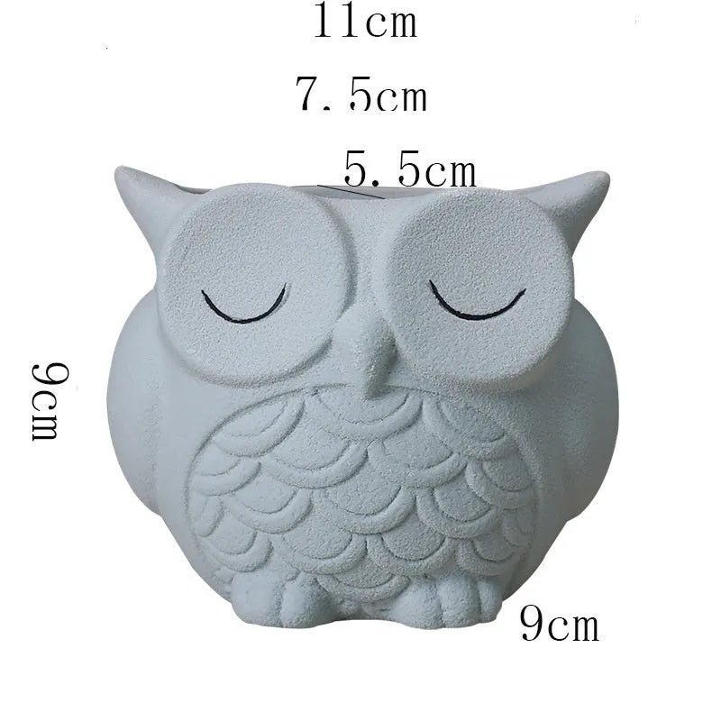 Handmade ceramic owl succulent pot with frosted finish in light pink colour