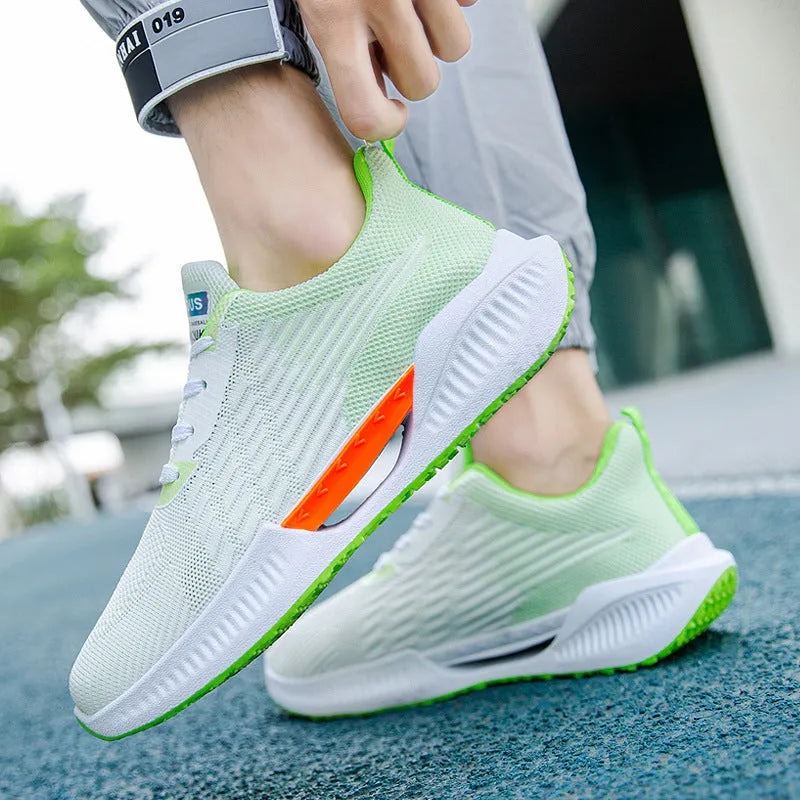Men's blue mesh casual sports shoes with round toe and injection moulded sole